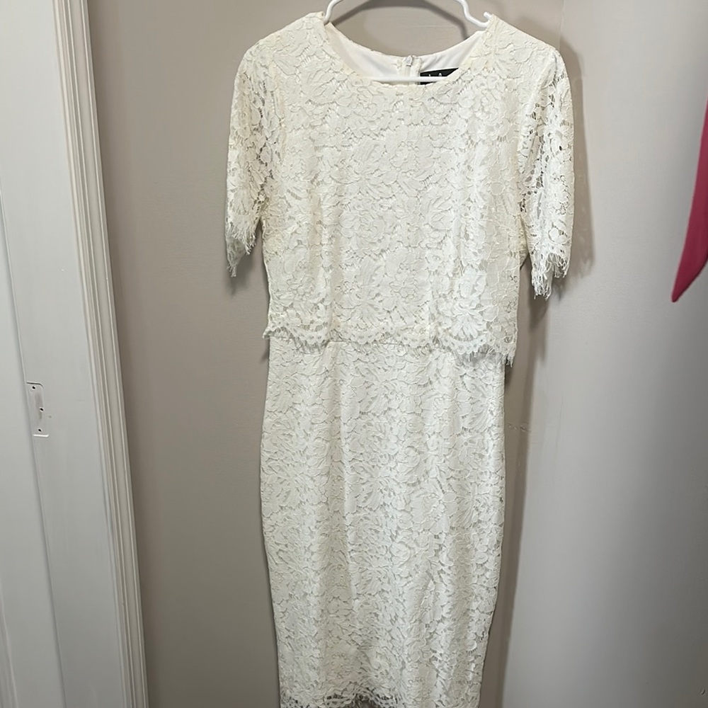 Lulu's Cream Sheath Midi Dress with Short Sleeves